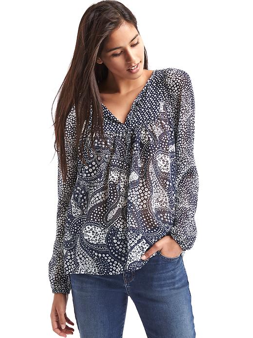 View large product image 1 of 1. Split neck print blouse