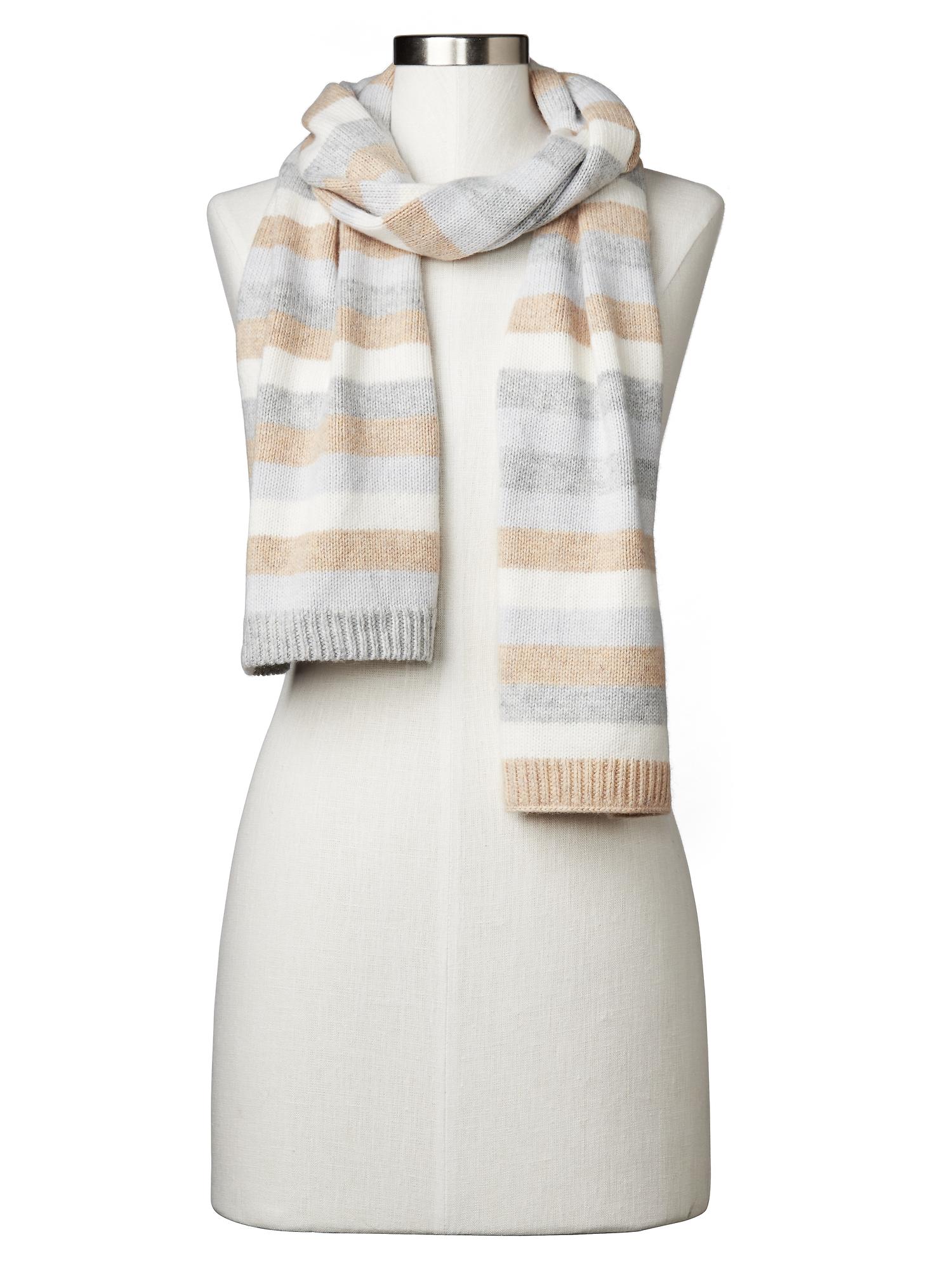 Striped ribbed merino wool scarf