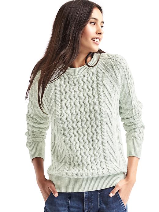 View large product image 1 of 1. Wavy cable knit sweater