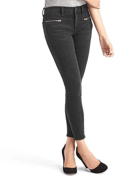 Image number 1 showing, Mid rise zip pocket true skinny ankle jeans