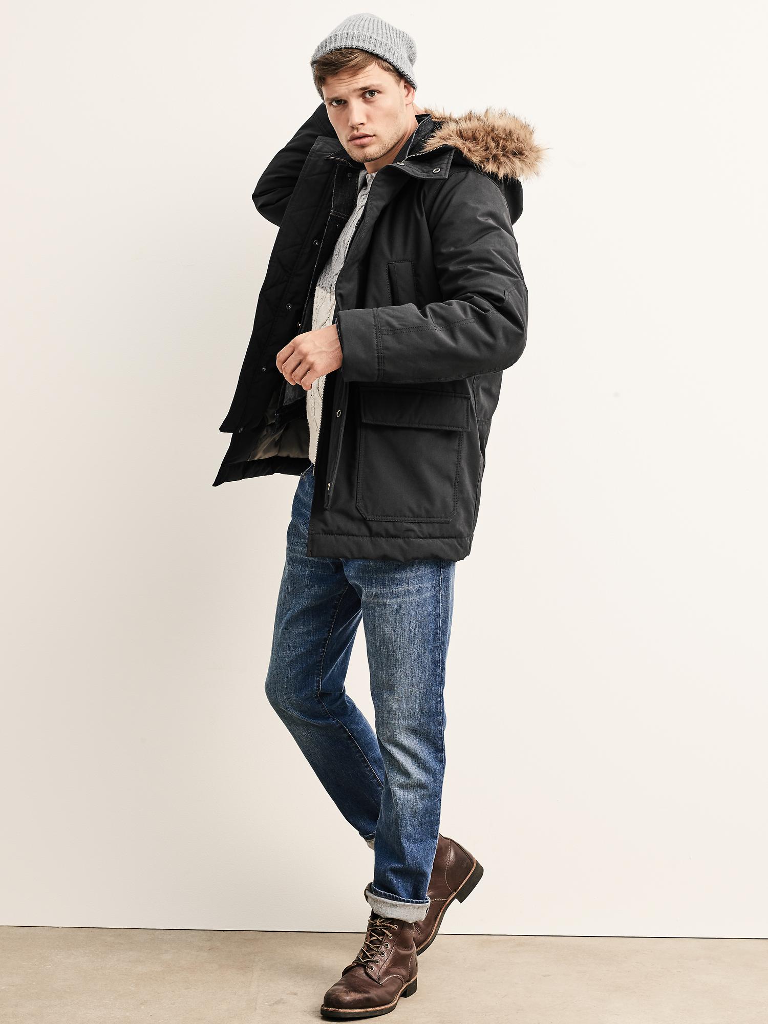 GAP Snorkel Parka Black ColdControl Max Full Zip Faux Fur Hooded Jacket  Mens XL