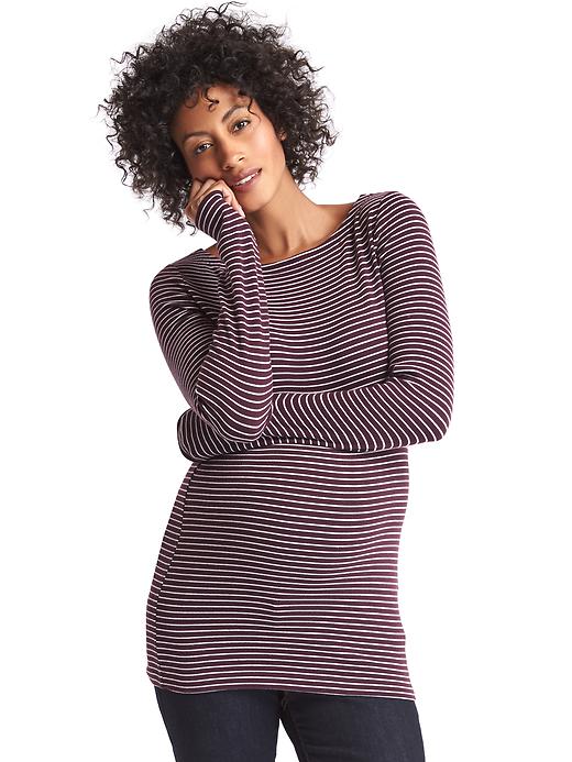 View large product image 1 of 1. Maternity stripe modern boat tee