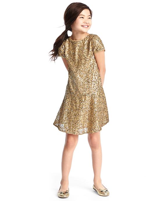 Image number 1 showing, Gold sequin drop waist dress