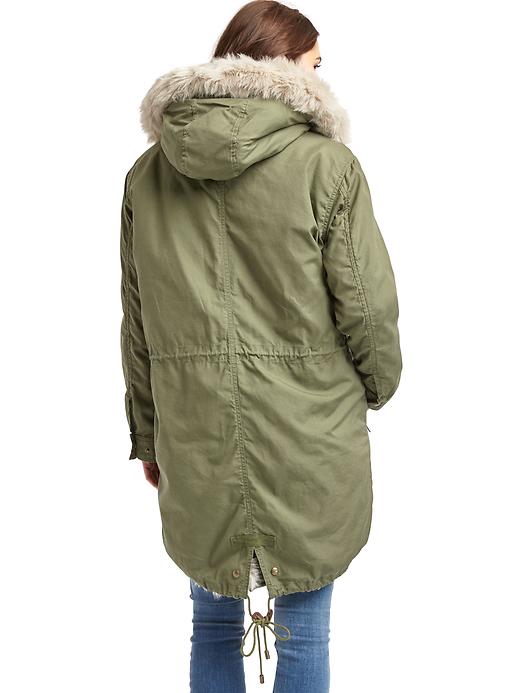 Gap Mens Medium Lined good THICK Parka with Faux Fur Lined Hood Elbow Patches