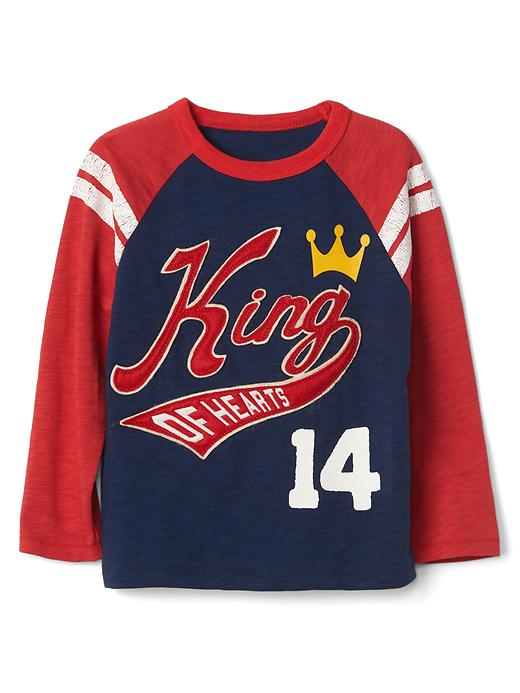 View large product image 1 of 1. Heart graphic baseball tee