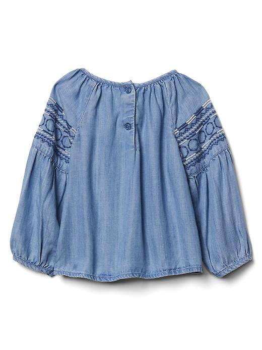 Image number 2 showing, TENCEL&#153 chambray embroidered top