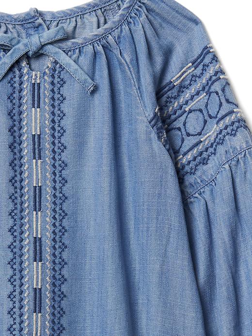 Image number 3 showing, TENCEL&#153 chambray embroidered top