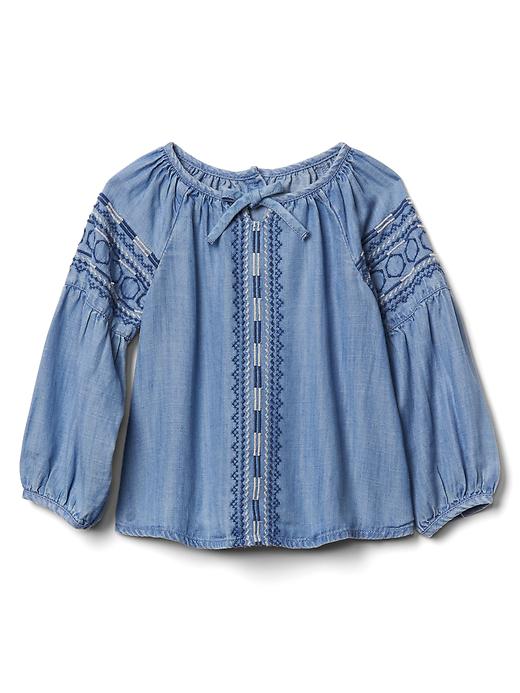 Image number 1 showing, TENCEL&#153 chambray embroidered top