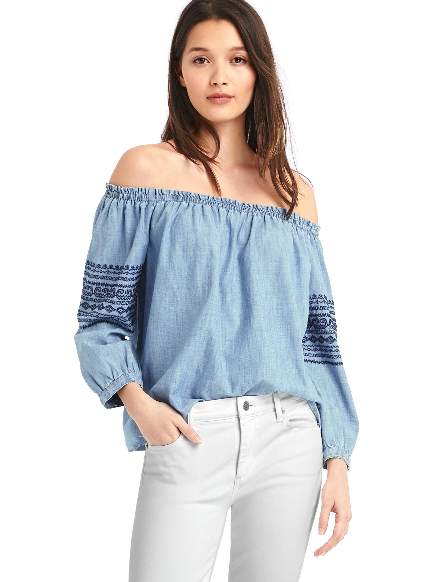 Embroidered off the shoulder top Gap