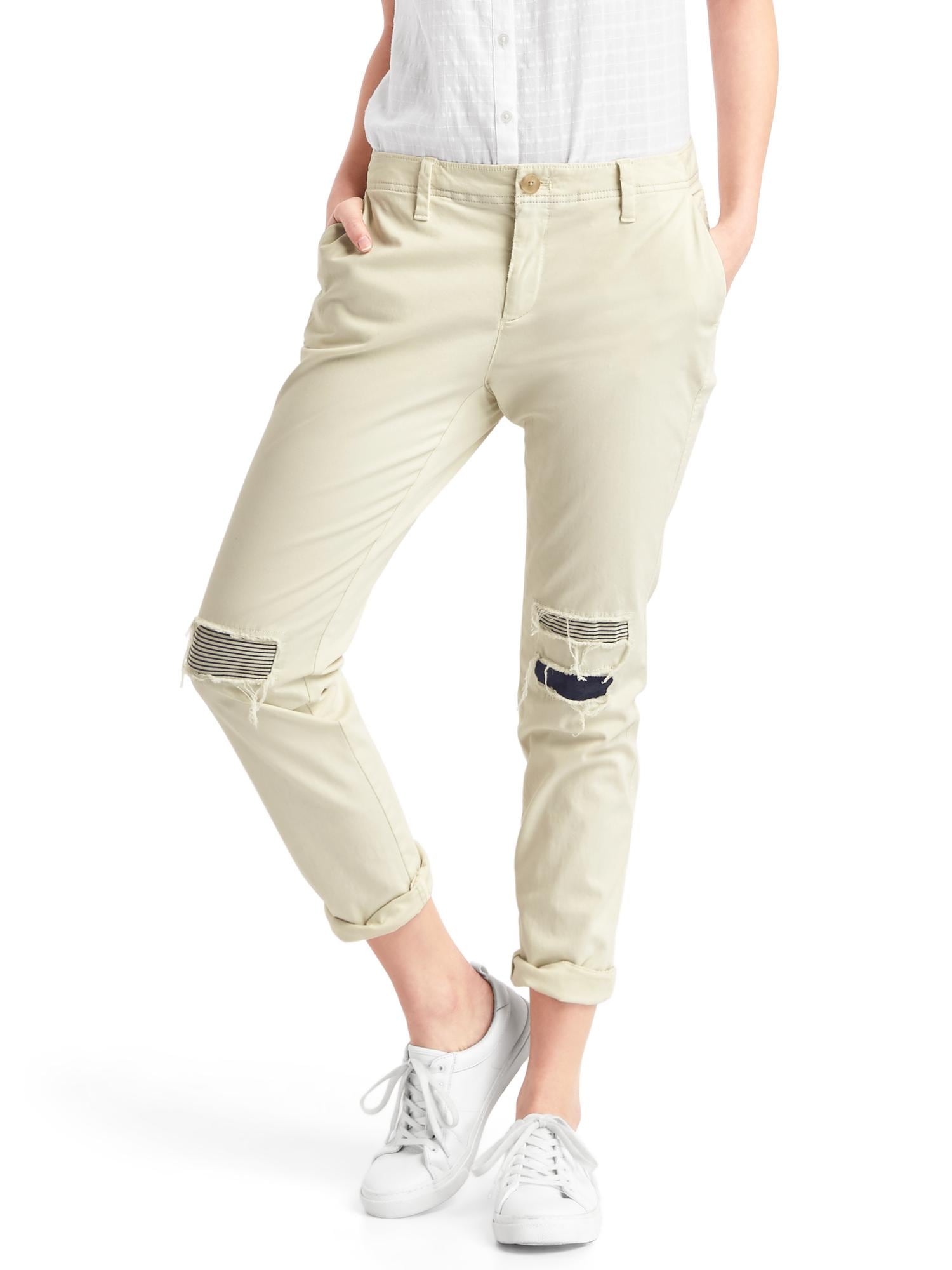 Destructed patch girlfriend chinos