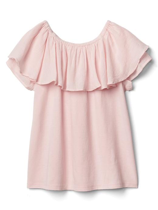 View large product image 1 of 1. Gauzy ruffle off-shoulder top
