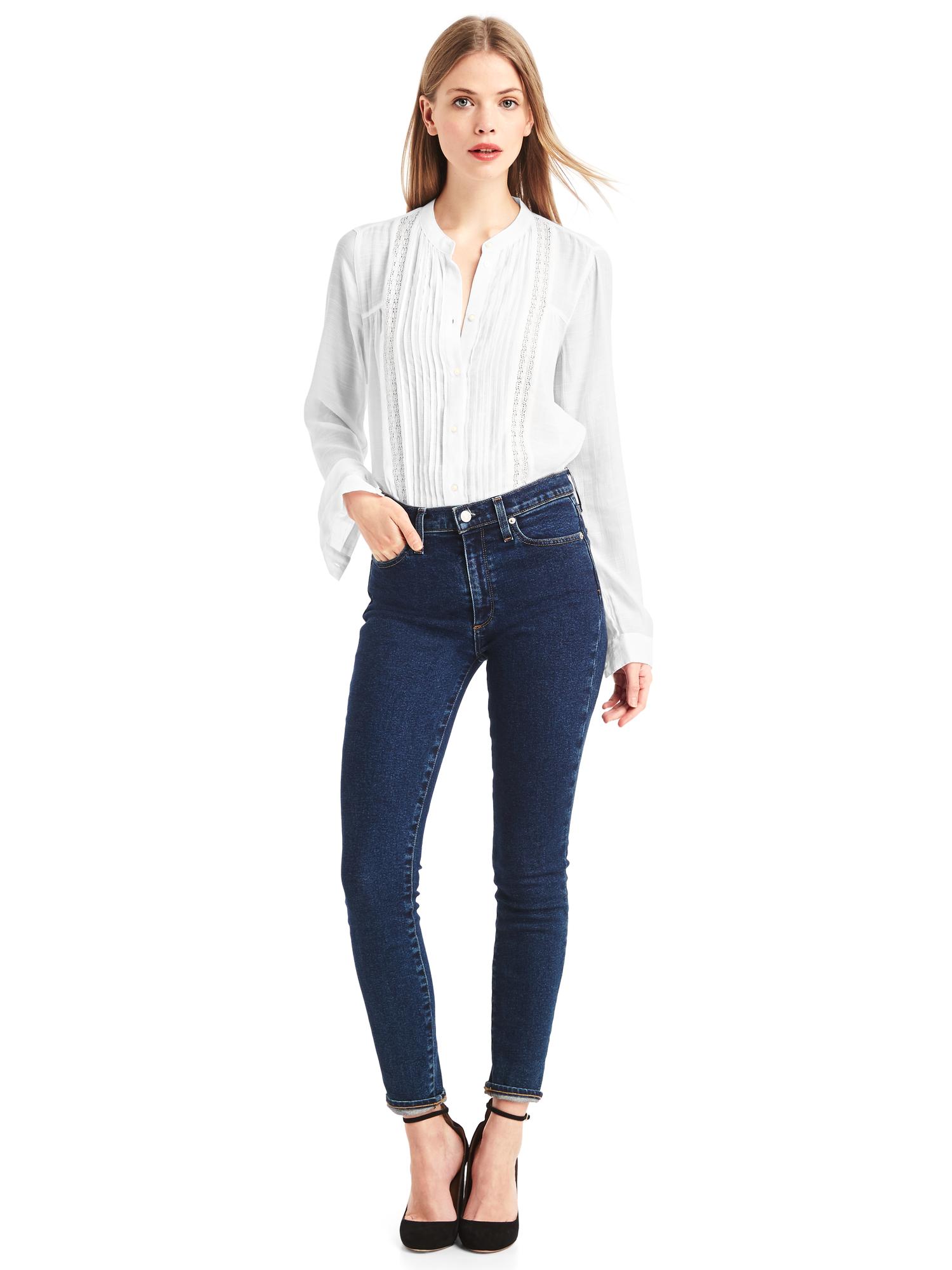 Lace-panel pintuck dobby blouse | Gap