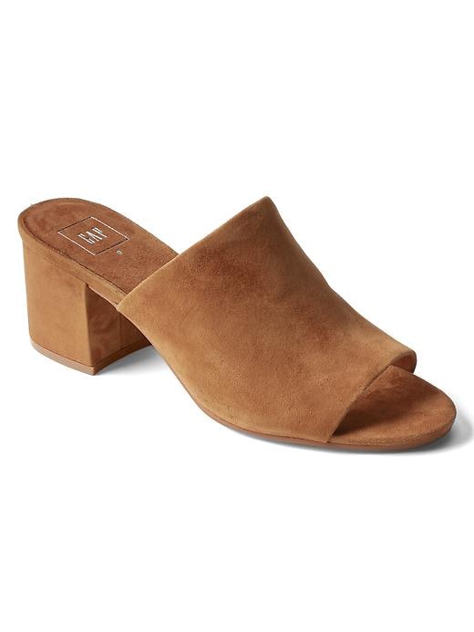 View large product image 1 of 1. Open-toe suede mules