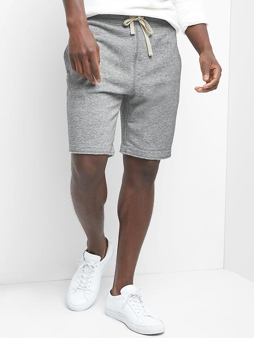 View large product image 1 of 1. French terry raw-hem shorts