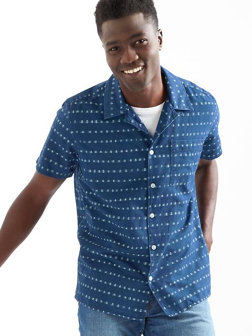 Denim shibori dot standard fit short sleeve shirt | Gap