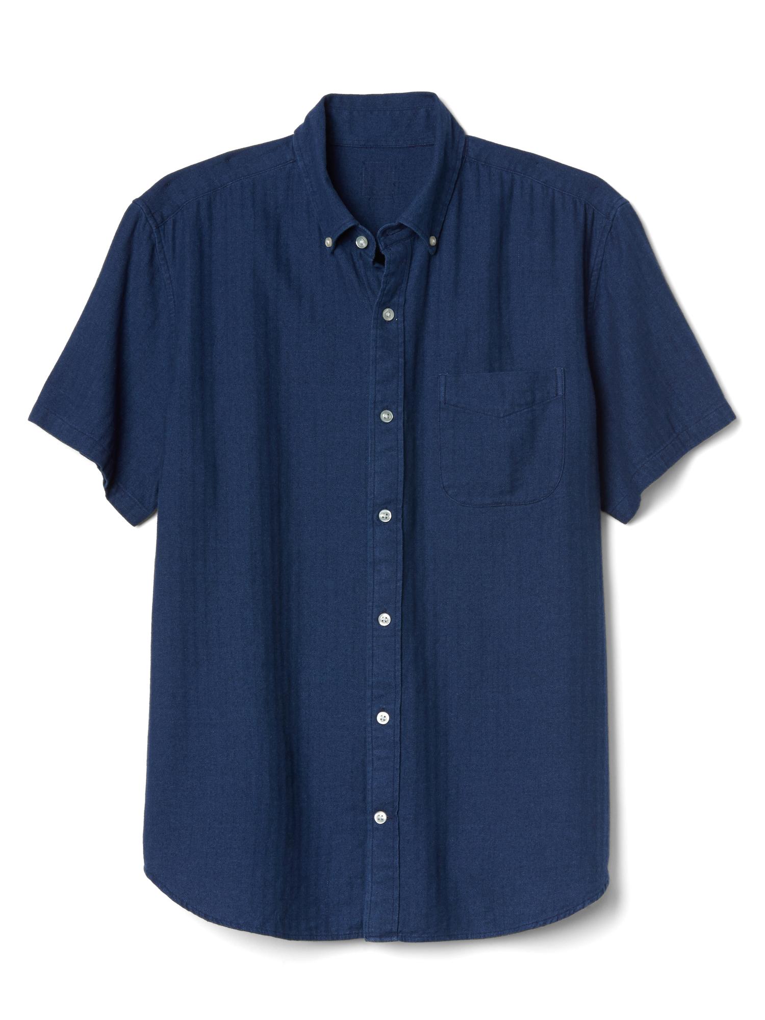 Indigo herringbone short sleeve shirt | Gap