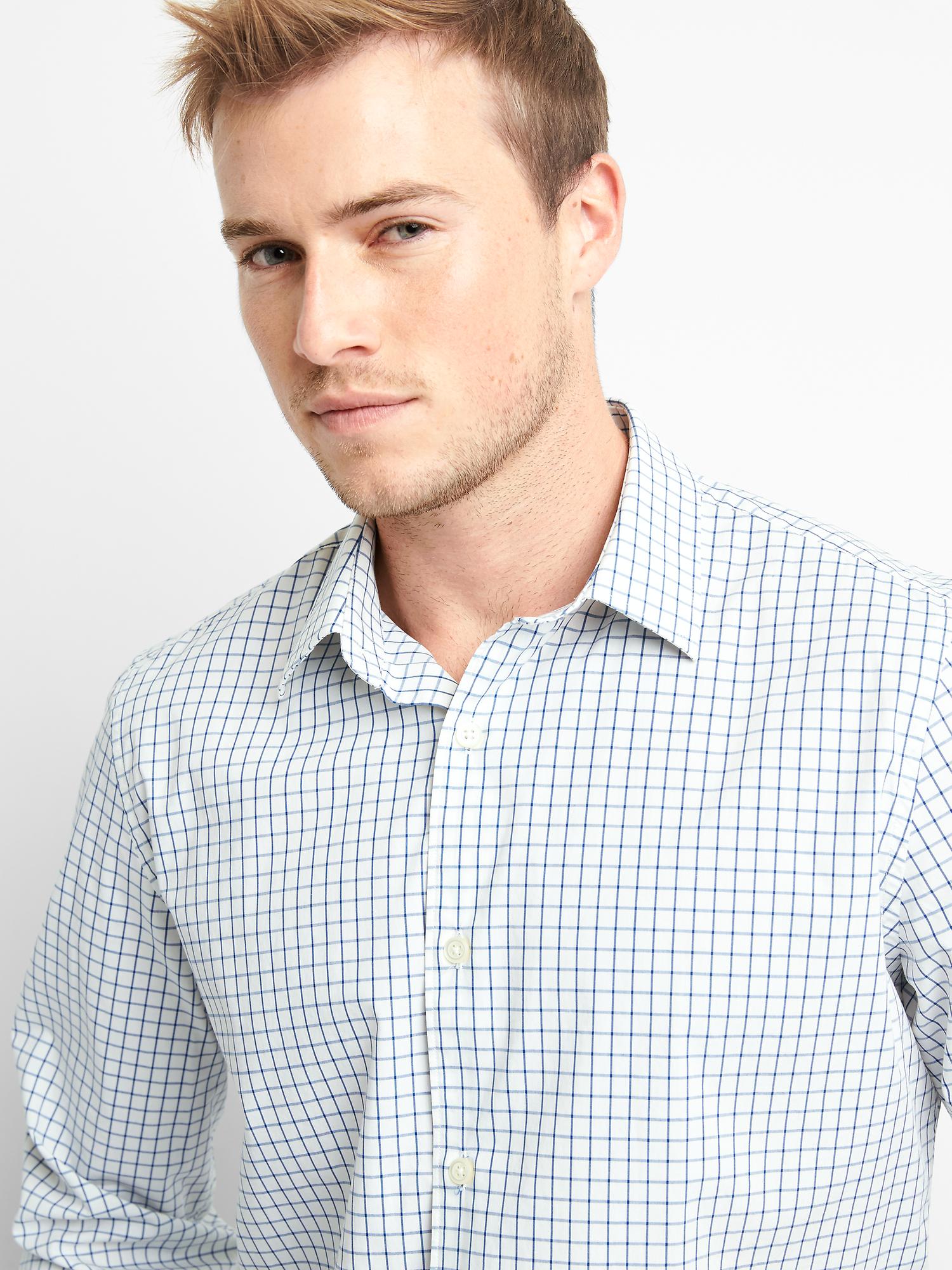 Stretch Poplin windowpane standard fit shirt | Gap