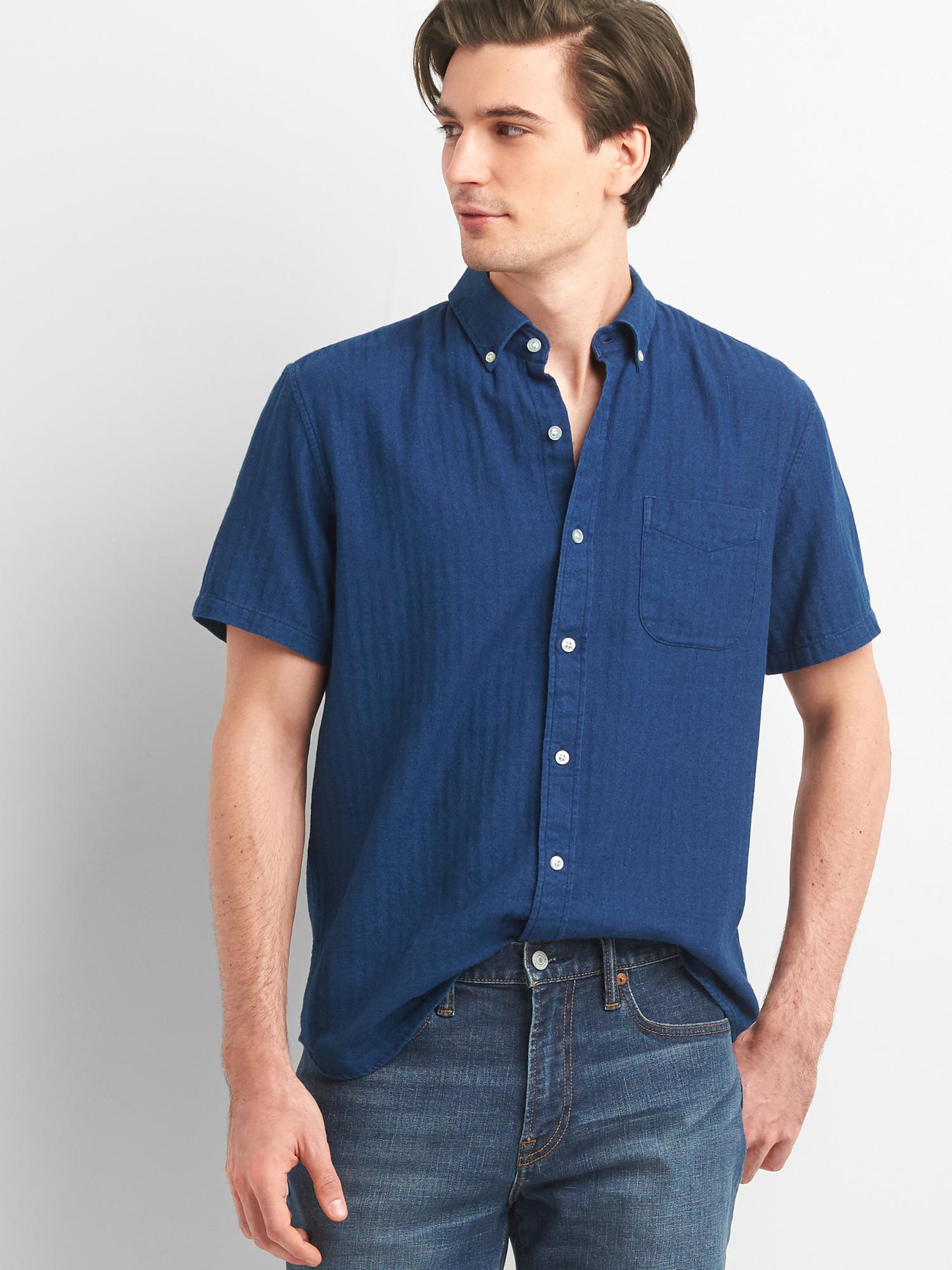 Indigo herringbone short sleeve shirt | Gap