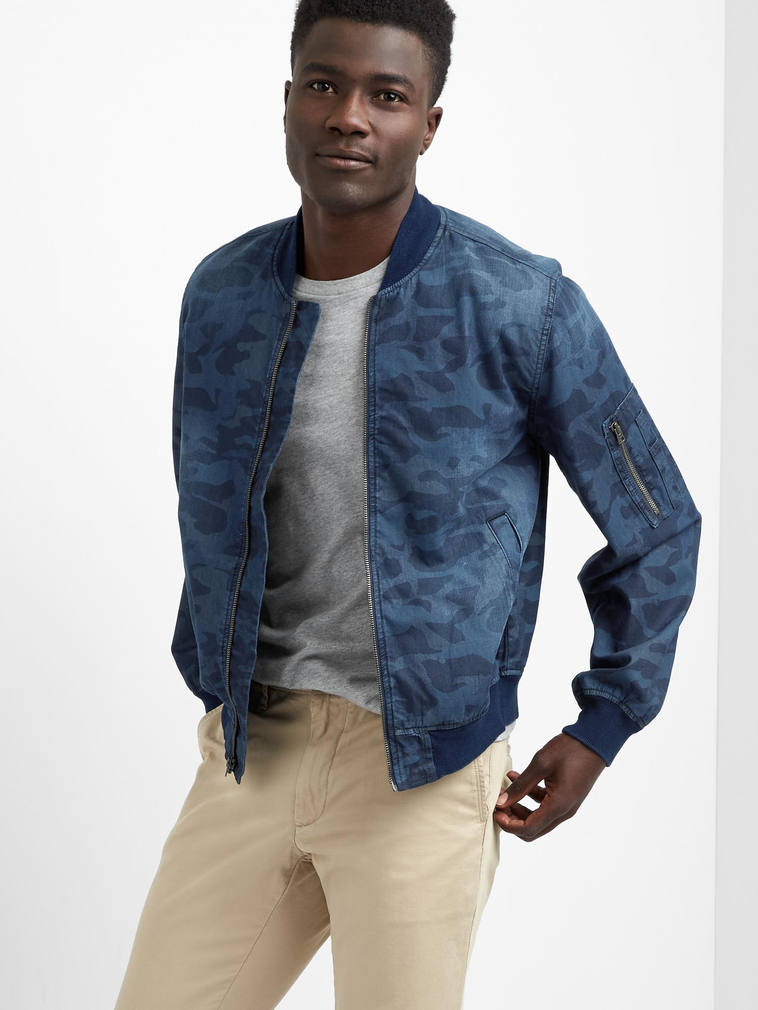 Blue camo bomber jacket