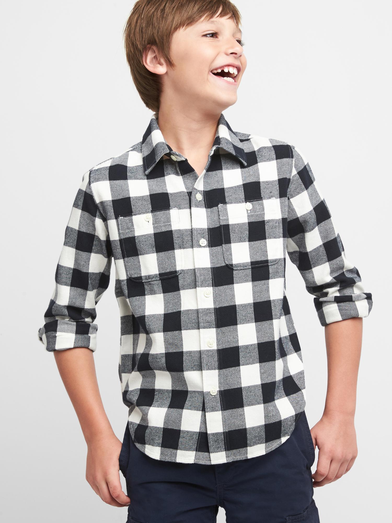 Buffalo plaid flannel long sleeve shirt | Gap