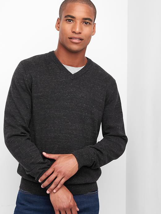 View large product image 1 of 1. Cotton heather V-neck sweater
