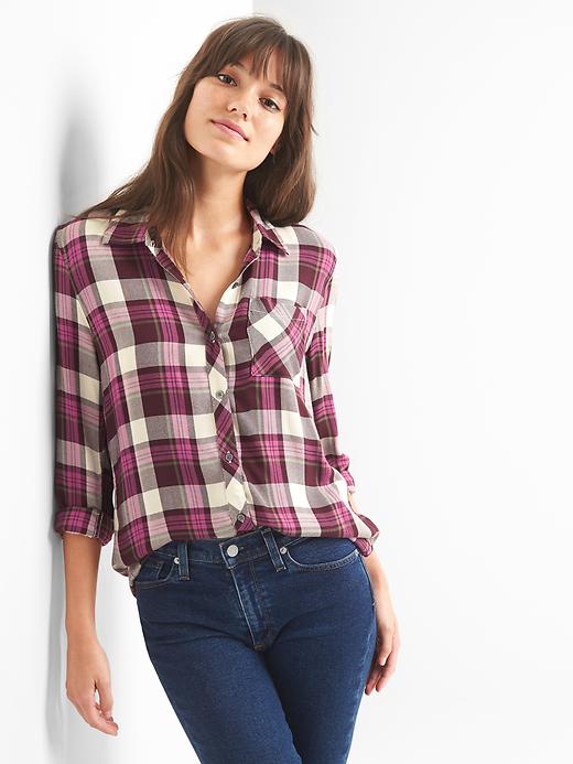 View large product image 1 of 1. Drapey flannel shirt