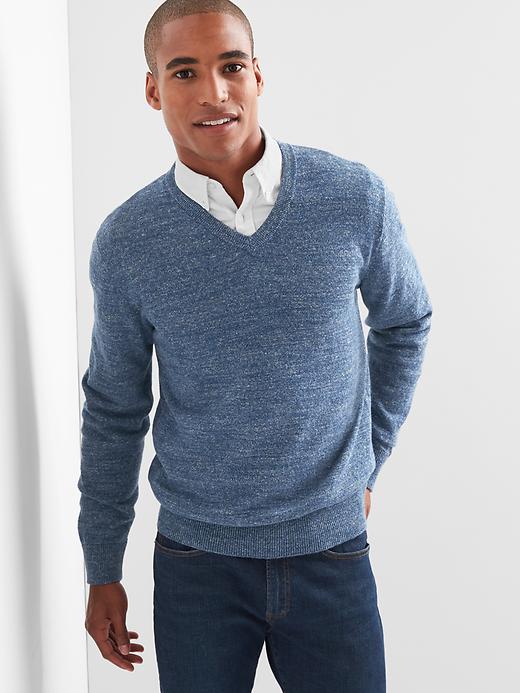 View large product image 1 of 1. Cotton heather V-neck sweater