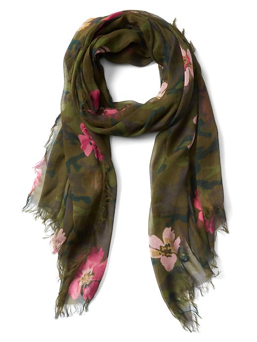Image number 1 showing, Camo floral fringe scarf