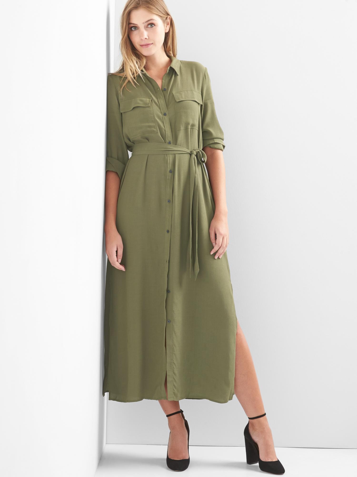 Maxi tie-belt shirtdress