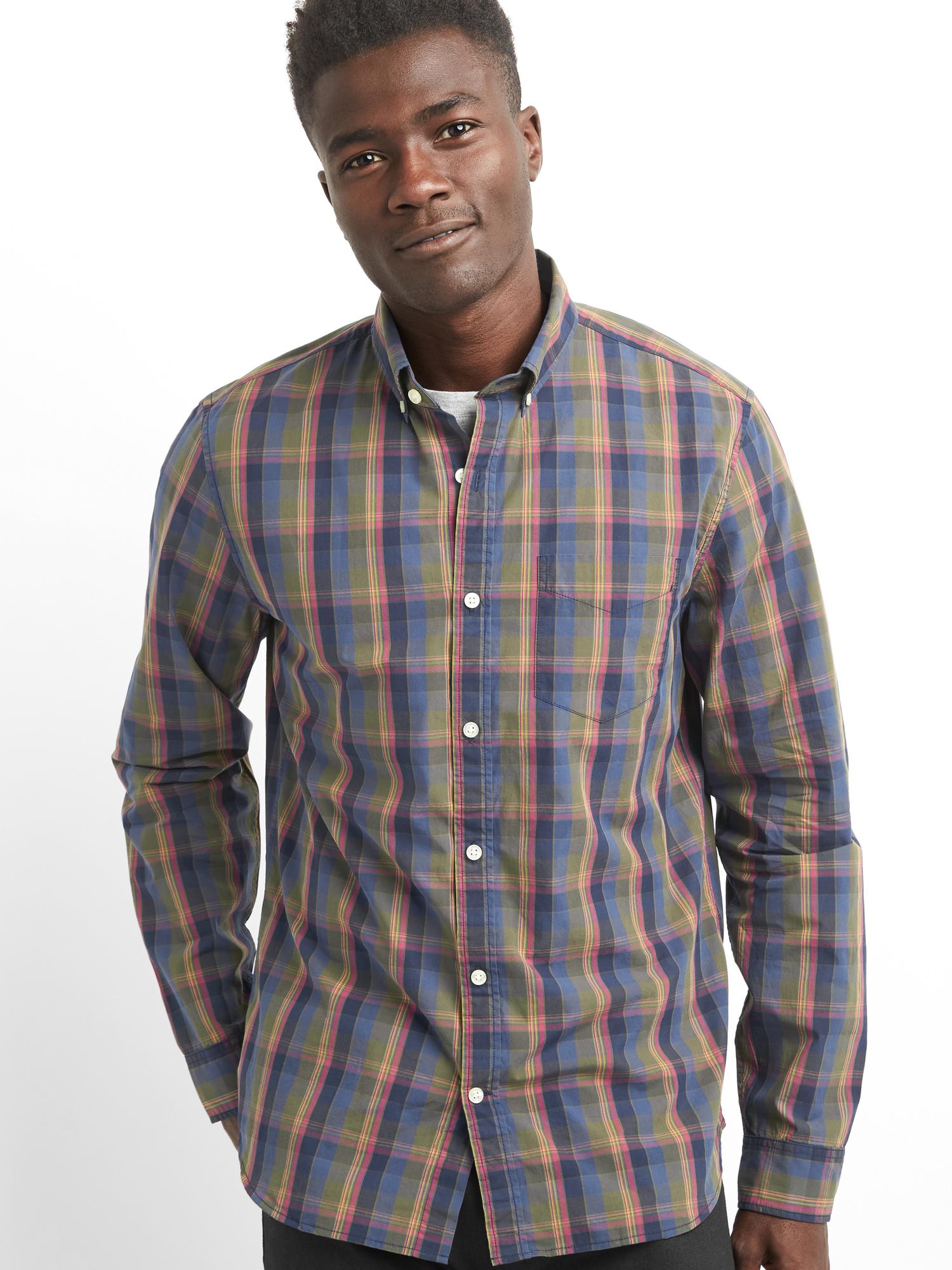 True wash poplin plaid slim fit shirt | Gap