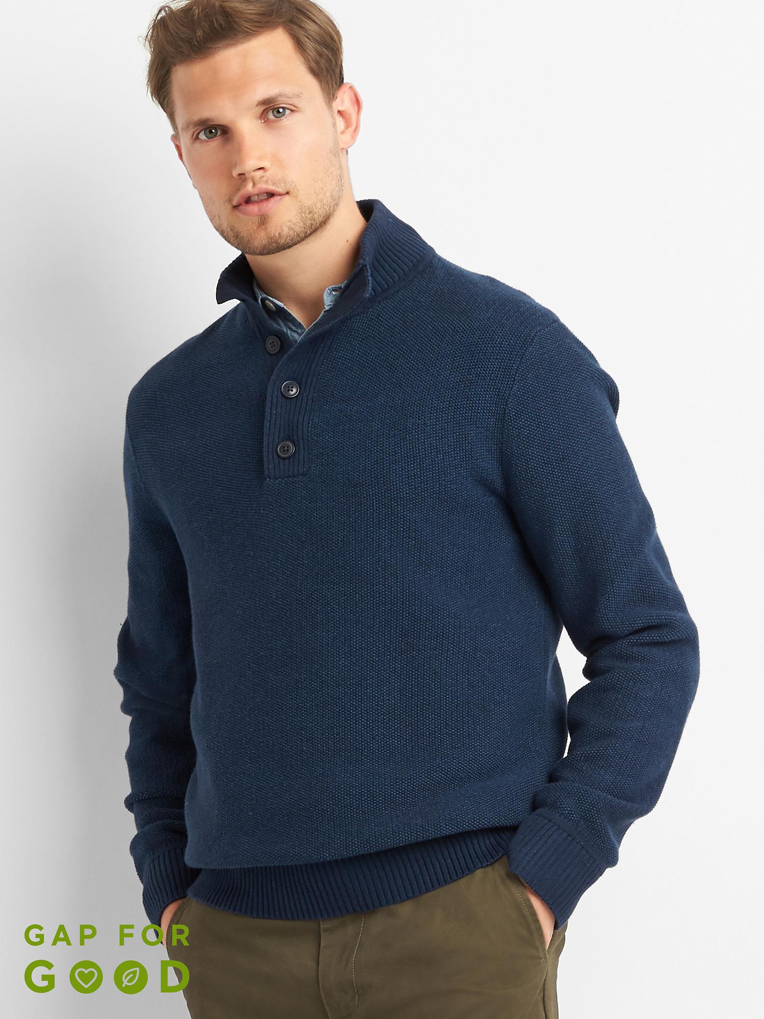 Textured Henley Mockneck Sweater in Cotton | Gap