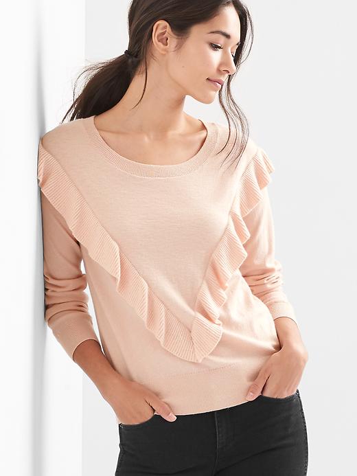 Image number 1 showing, Ruffle crewneck pullover