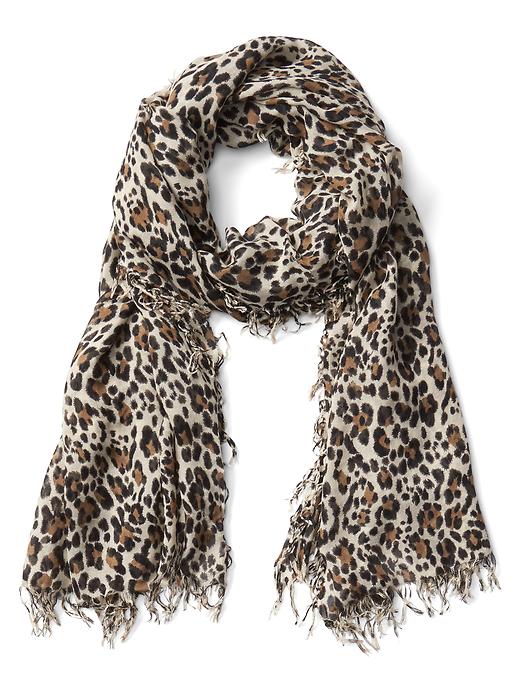 Image number 1 showing, Leopard fringe scarf
