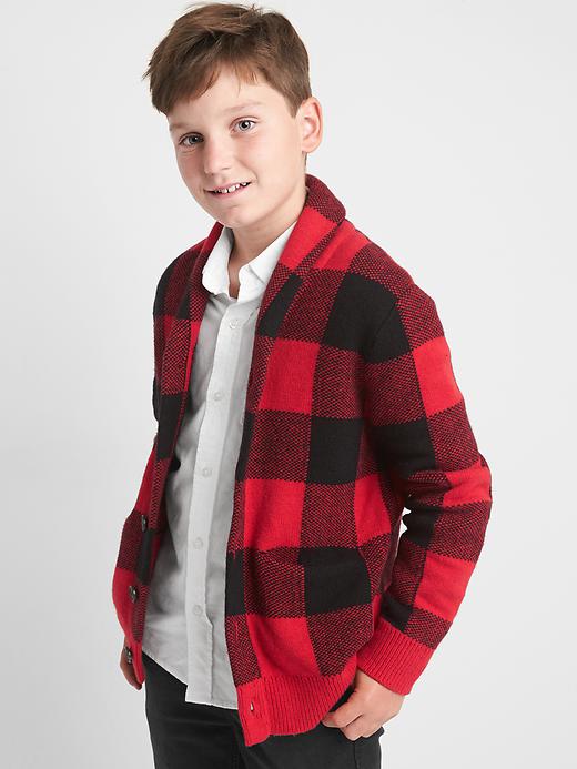 Image number 1 showing, Buffalo plaid shawl cardigan