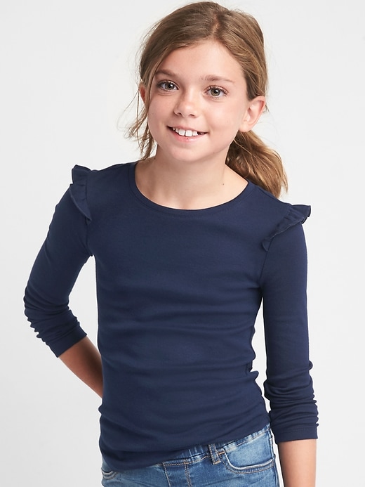 Ribbed long sleeve ruffle tee | Gap