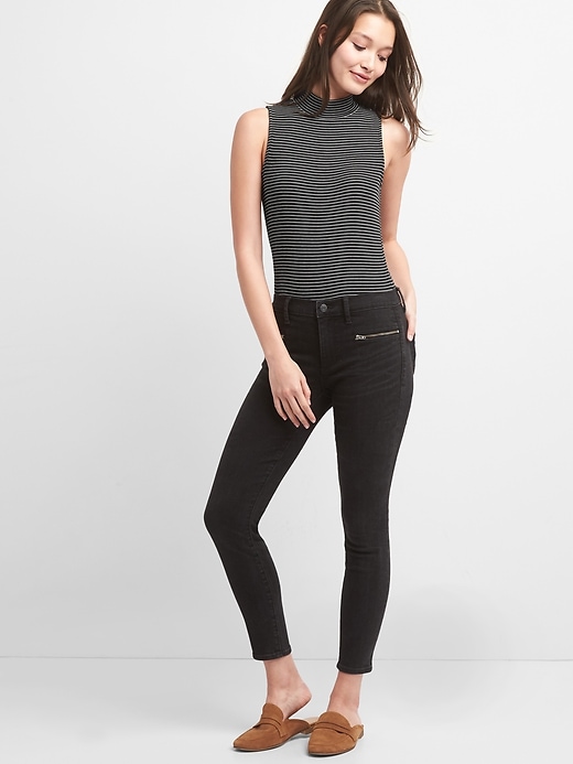 Image number 3 showing, Stripe sleeveless mockneck bodysuit