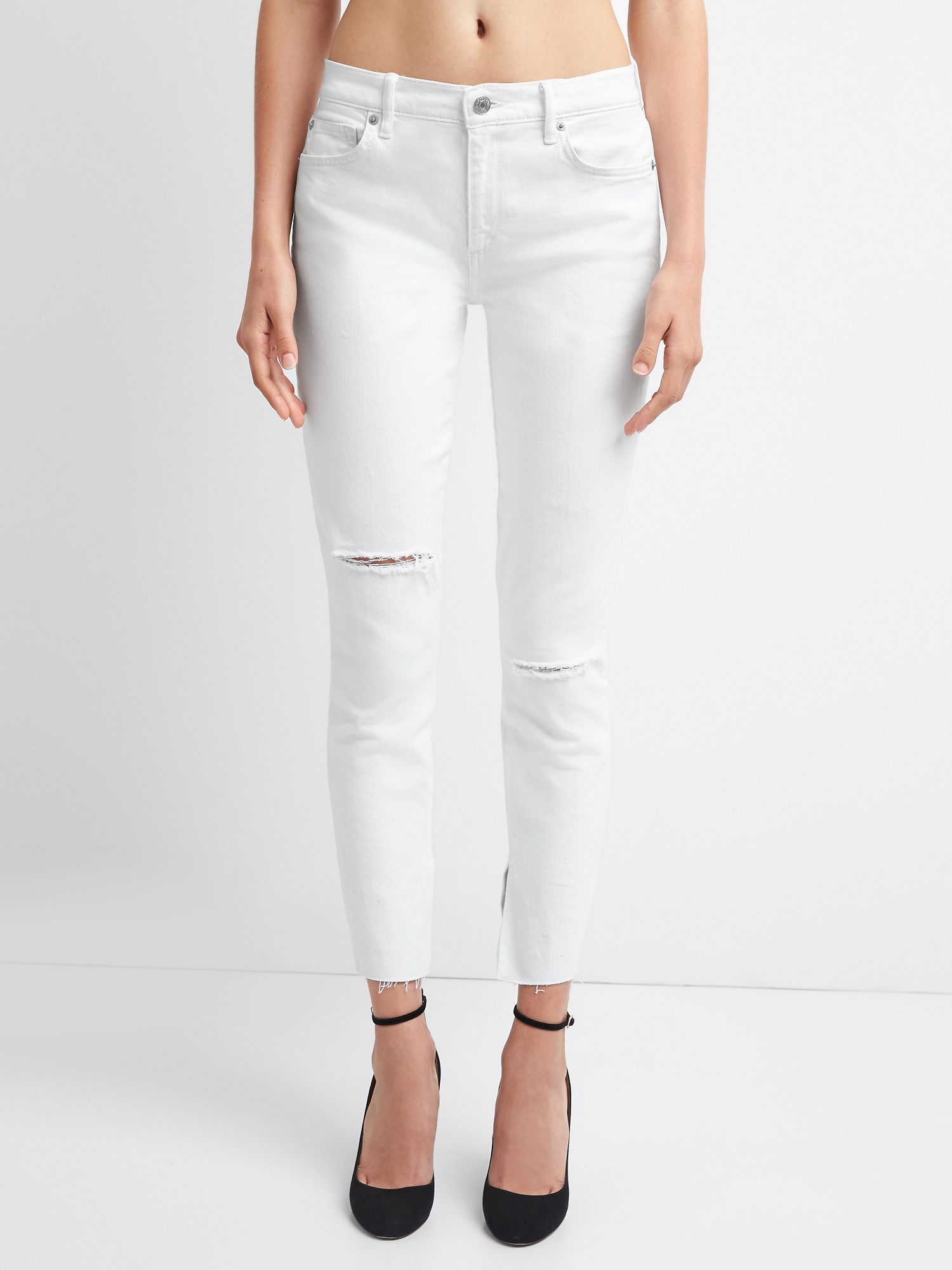 Mid rise destructed true skinny ankle jeans | Gap