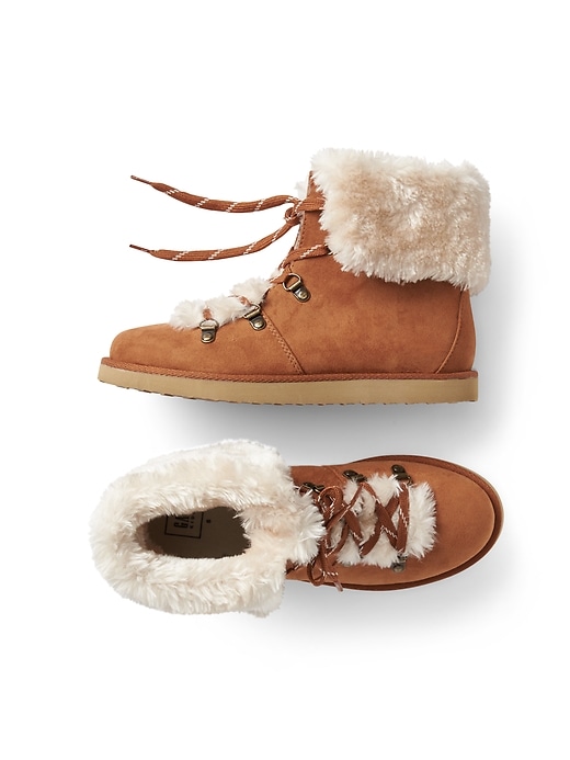 View large product image 1 of 1. Cozy faux suede hiker boots