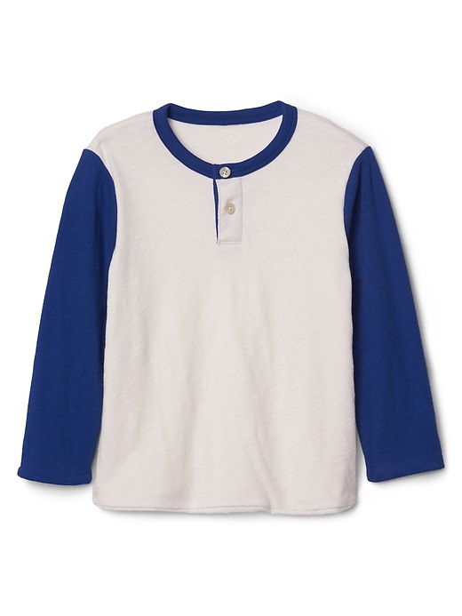 View large product image 1 of 3. Double-knit colorblock slub henley