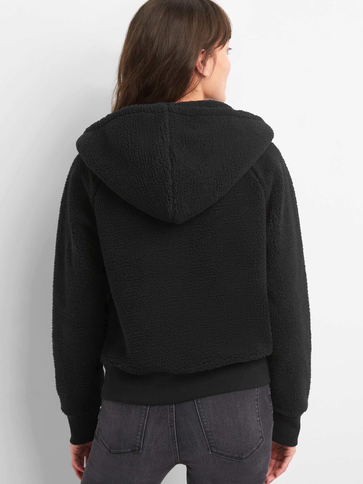 Black Sherpa Zip Up Hoodie