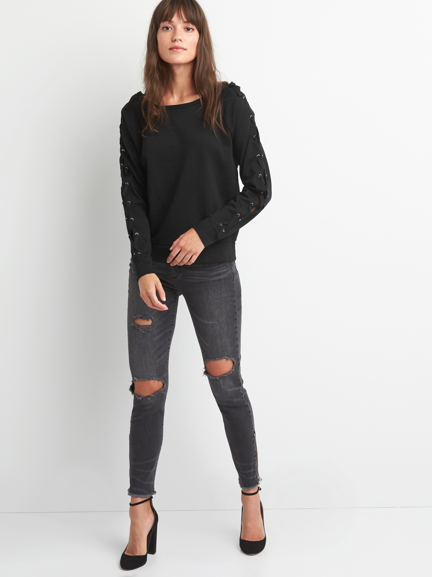 Lace-up sleeve pullover