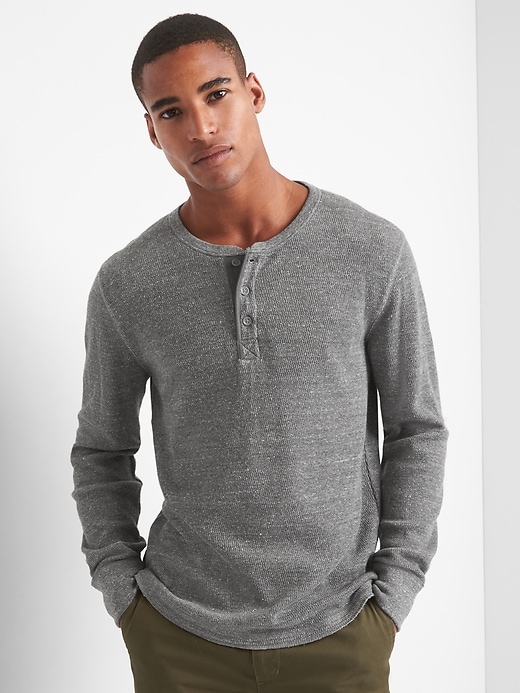 View large product image 1 of 1. Waffle knit henley