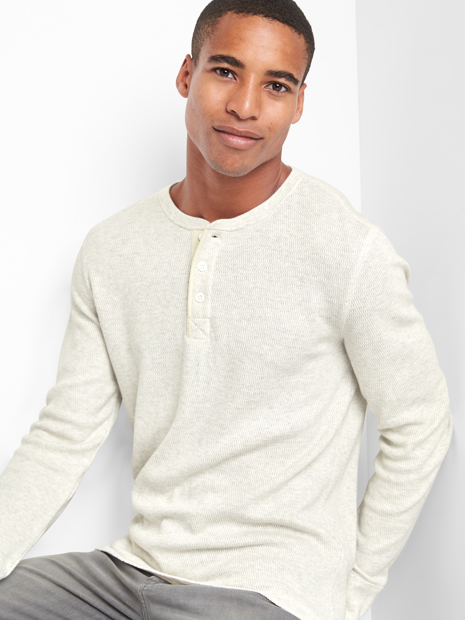 Waffle Knit Henley Pullover