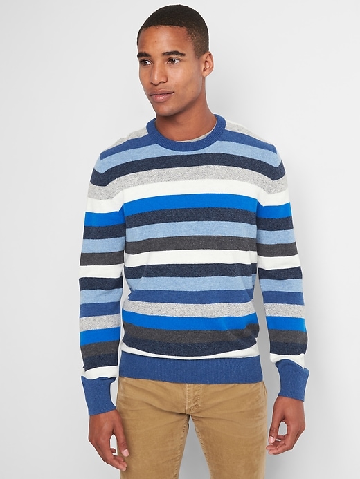 Merino wool blend crazy stripe crewneck sweater | Gap