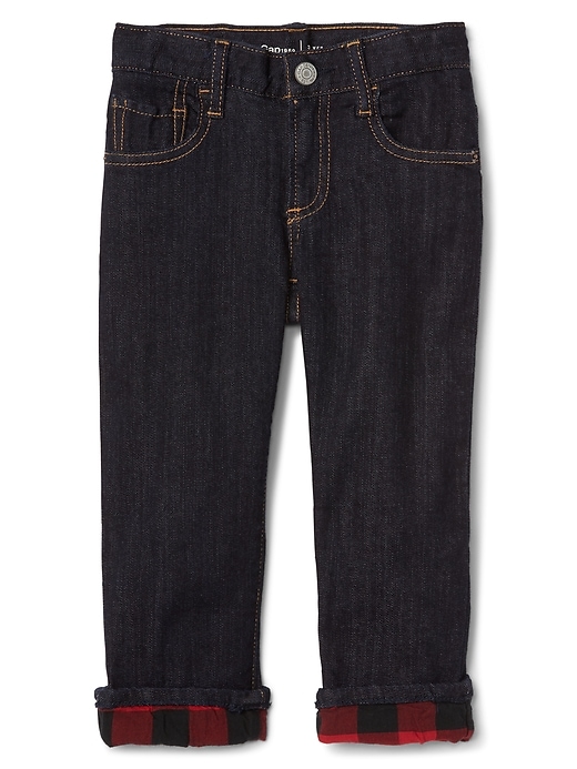 Image number 1 showing, Flannel-Lined Straight Jeans in Stretch