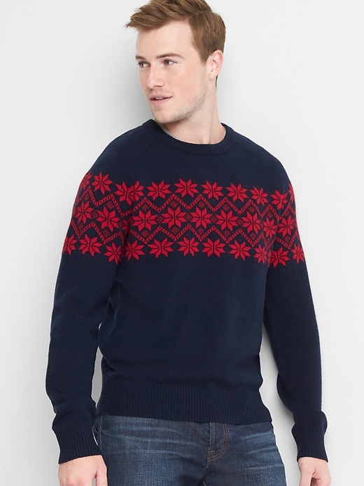 Merino wool blend snowflake crewneck sweater | Gap