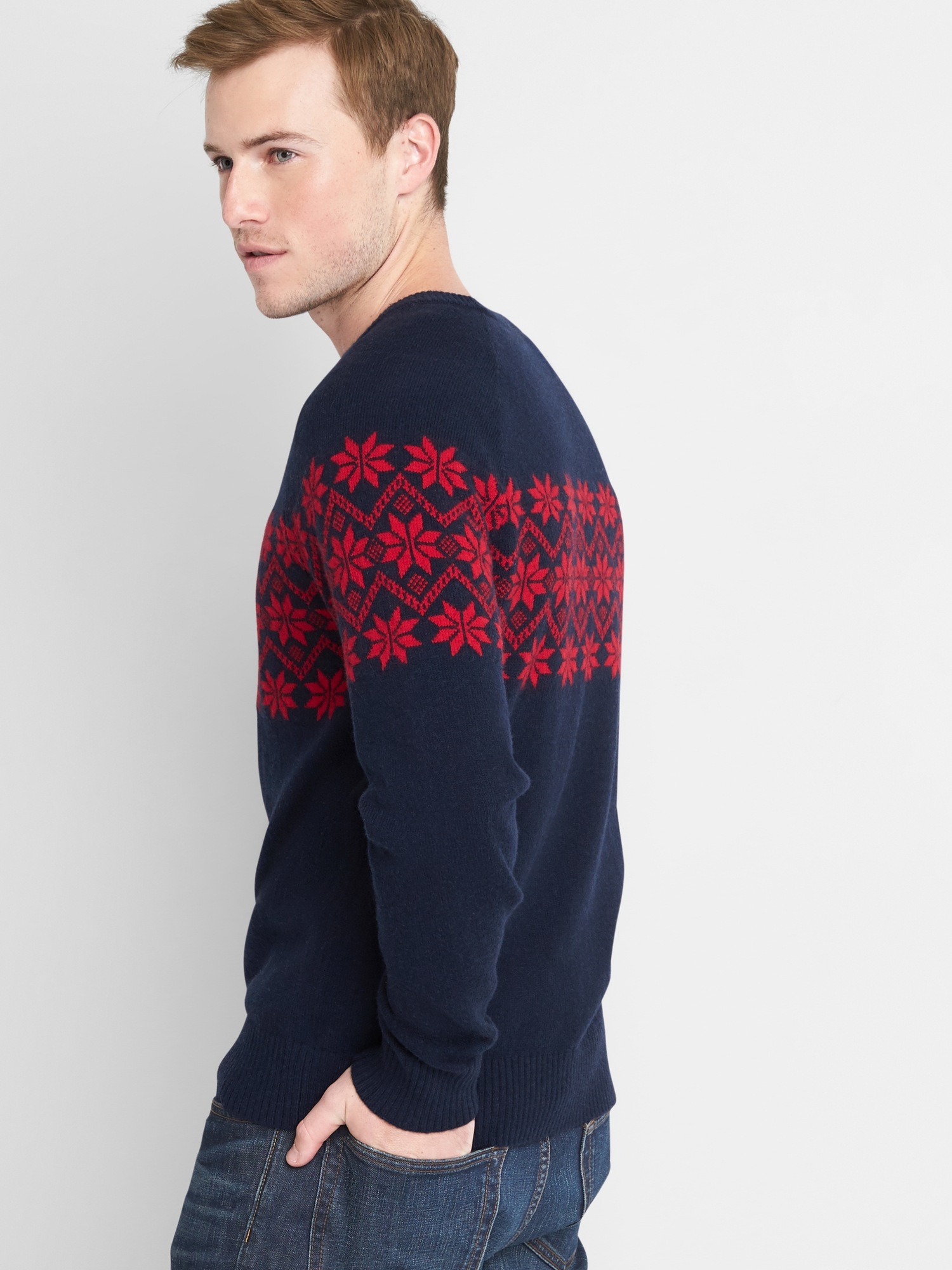 Merino wool blend snowflake crewneck sweater | Gap