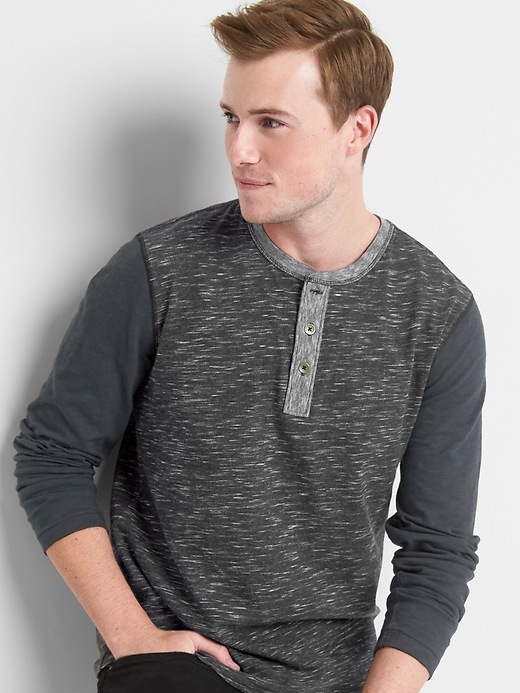 View large product image 1 of 1. Long sleeve colorblock henley