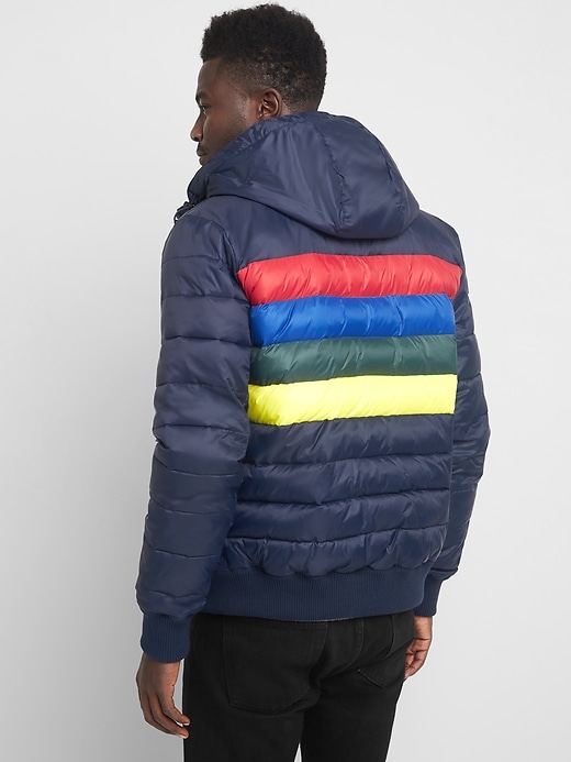 GAP Coldcontrol Max High Shine outlet Colorblock Puffer Jacket Petite Sm Red White Blue