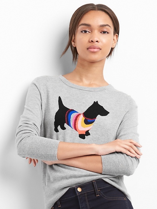 Image number 1 showing, Crazy stripe dog graphic pullover sweater